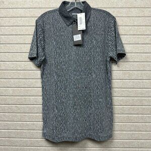 Indigo Star Geometric Print Polo Golf Shirt Short Sleeve Black Gray S NWT